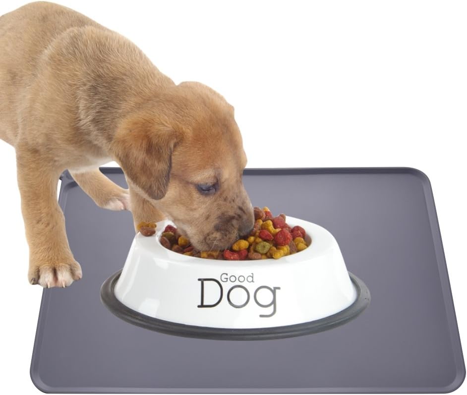 Guardians Dog Food Mat, Silicone Dog Cat Bowl Mat, Non Slip Pet Feeding Mat Waterproof Dog Placemat for Small Animals (18.5"x11.8", Grey): Pet Supplies