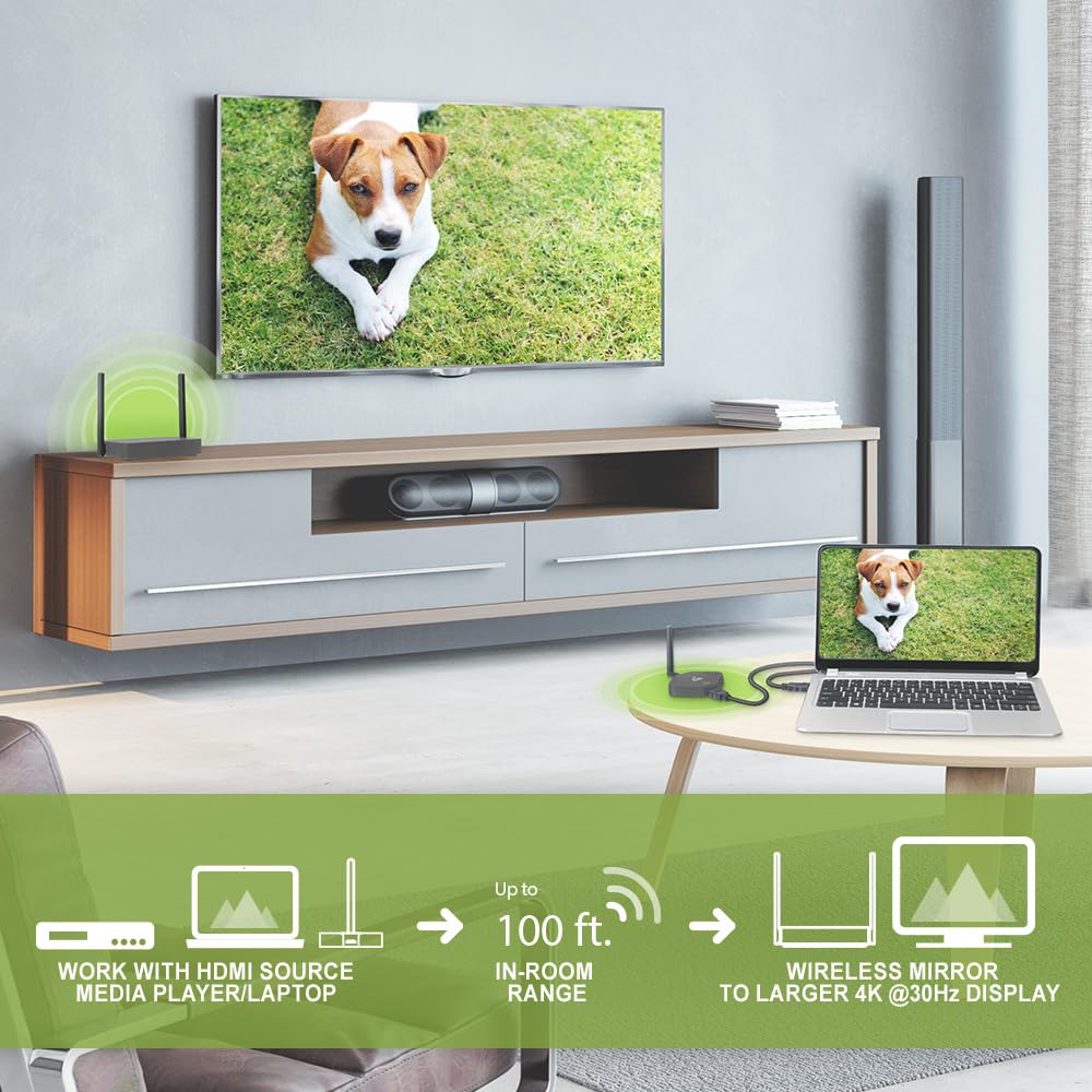 IOGEAR Wireless HDMI 4K Transmitter Receiver Video HD TV Connection Kit for Laptop, Camera, Cable Box, Projector HDTV Phone to Monitor Android Devices 100Ft GWKIT4K