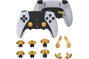 CHARM FOCUS Metal Thumbsticks for PS5 Edge Controller, 4 Back Paddles Triggers Buttons Replacement for PS5 Dualsense Controller, 14 in 1 Accessories Parts for PS5 Edge Controller Analog Joystick (Gold)