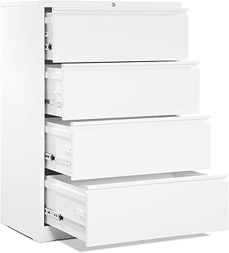 Amazon Com Aobabo Fast Assemble Steel Lateral File Storage Cabinet With 4 Lockable Drawers 28 25 W Letter Legal Size Metal Storage Cabinet Folding Type Screwless Design Assembly Required White White Kitchen Dining