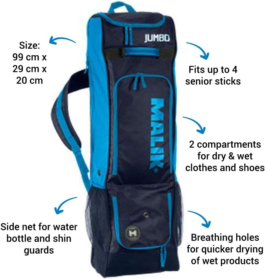 MALIK Field Hockey Stick Jumbo Bag X-Design for Travel & Training | Waterproof, Lightweight, Premium Quality Hockey Travel Sport Bags, Youth Hockey Training Equipment (Blue Jumbo Bag, Bag 1) : Sports & Outdoors