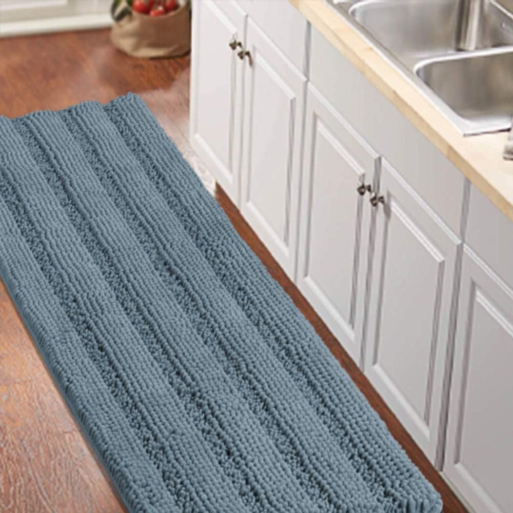Turquoize Non Slip Shaggy Chenille Microfibers Bathroom Rug Black Bathroom Mat Extra Long Bath Rug 47 x 17 Kitchen Rugs and Mats, Super Water Absorbent & Soft Washable Bath Rug for Bathroom, Brown: Home & Kitchen