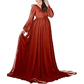 Dedysler Maternity Gown Dress for Photoshoot Long V Neck Photography with Split Soft Breathable Maxi Baby Shower Pregnancy