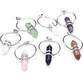 QSLLER 4PCS Natural Stone Pendant Hexagonal Prism Amethyst Rose Quartz Opal Healing Crystals Stone Charms For Jewelry Making DIY Necklaces