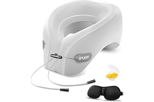 SPUER Ergonomic Neck Pillow for Travel – Comfortable Support for Airplane, Car, and Office with Eye Mask & Earplugs (Gray)