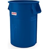 Suncast Commercial Products 44 Gallon Trash Can with Vented Channels, Ergonomic Handles, Rolled Upper Lip, Made in the USA, Blue, Made in the USA