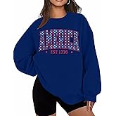 DUTUT American Flag Sweatshirt Women 4th of July Shirts Long Sleeve Crewneck Graphic USA Sweatshirts Patriotic Sweater