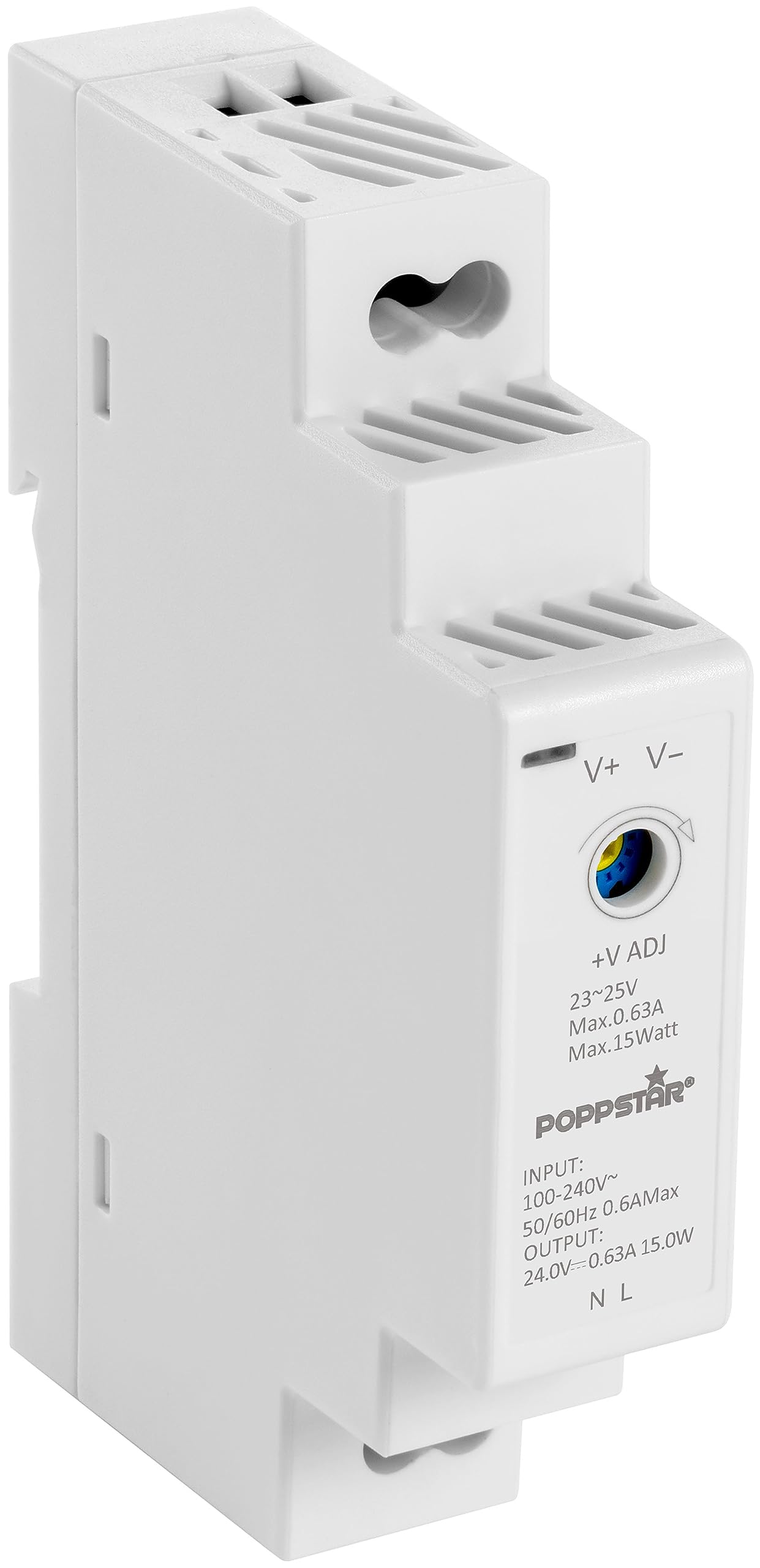 Poppstar DIN rail power supply P-15-24- 24V 15W (input 100-240 V AC 50/60 Hz, output 24 V DC 0.63 A max. 15 W)