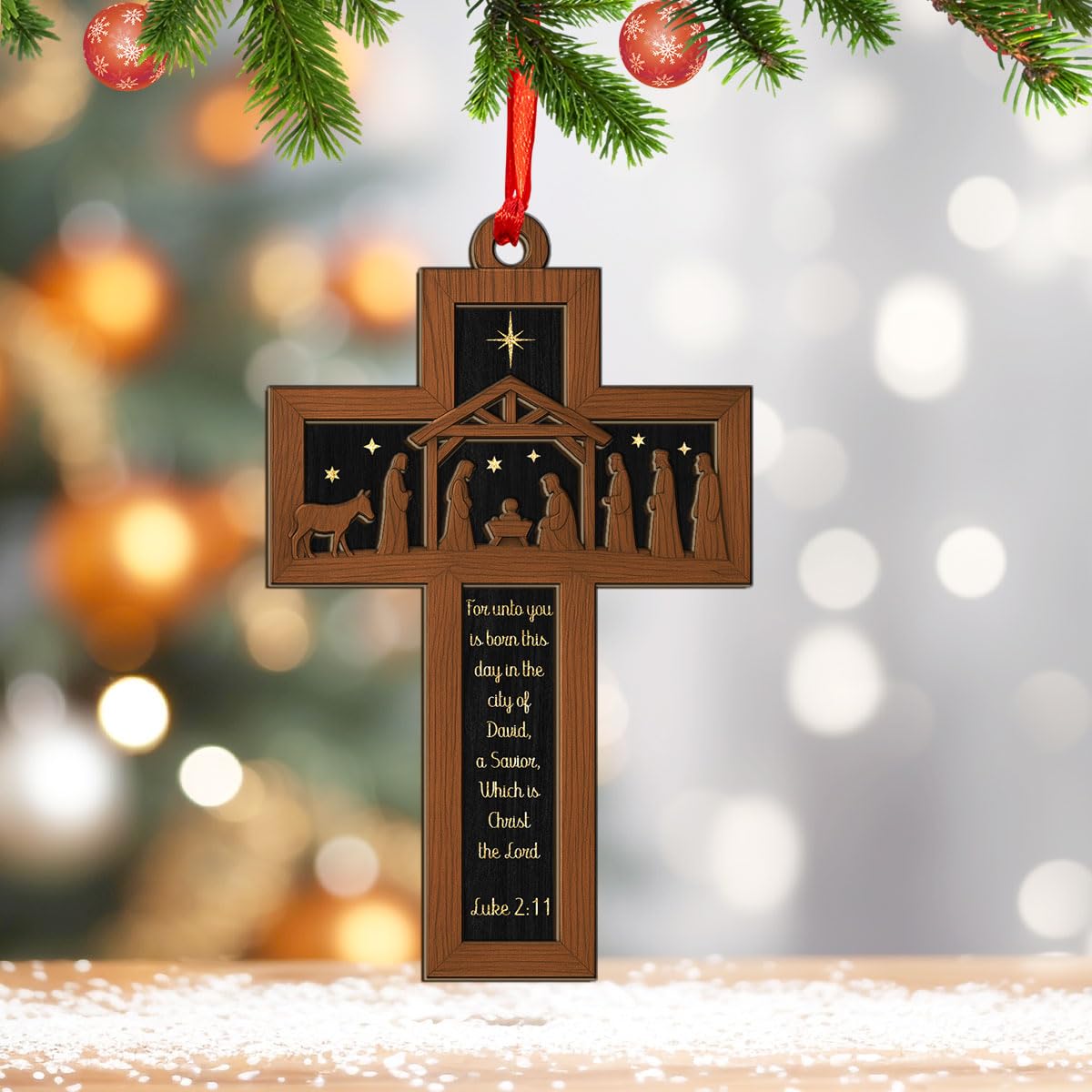 Nativity Scene Christmas Tree Decorations Wooden Christian Nativity ...