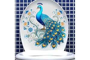BONFAGE Peacock Flower Toilet Cover Sticker Decals,Fish Bird Flower Leaf Waterproof Toilet Lid Tank Seat Decals Cistern Self-Adhesive Bathroom Wall Sticker