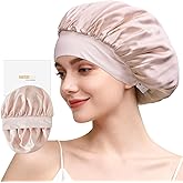 ZIMASILK Adjustable 100% Mulberry Silk Bonnet for Sleeping Women with Button Strap - Double Layer Silk Hair Bonnet, Non - Slip Night Cap for Hair & Skin Care (Pink)
