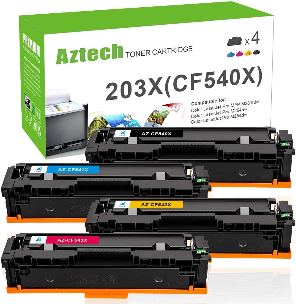 Aztech 4 pack Replaces HP 201X CF400X CF401X CF402X CF403X Toner Cartridge For HP LaserJet Pro M252dw M252n MFP M277dw M277n (Black,Cyan,Yellow,Magenta)