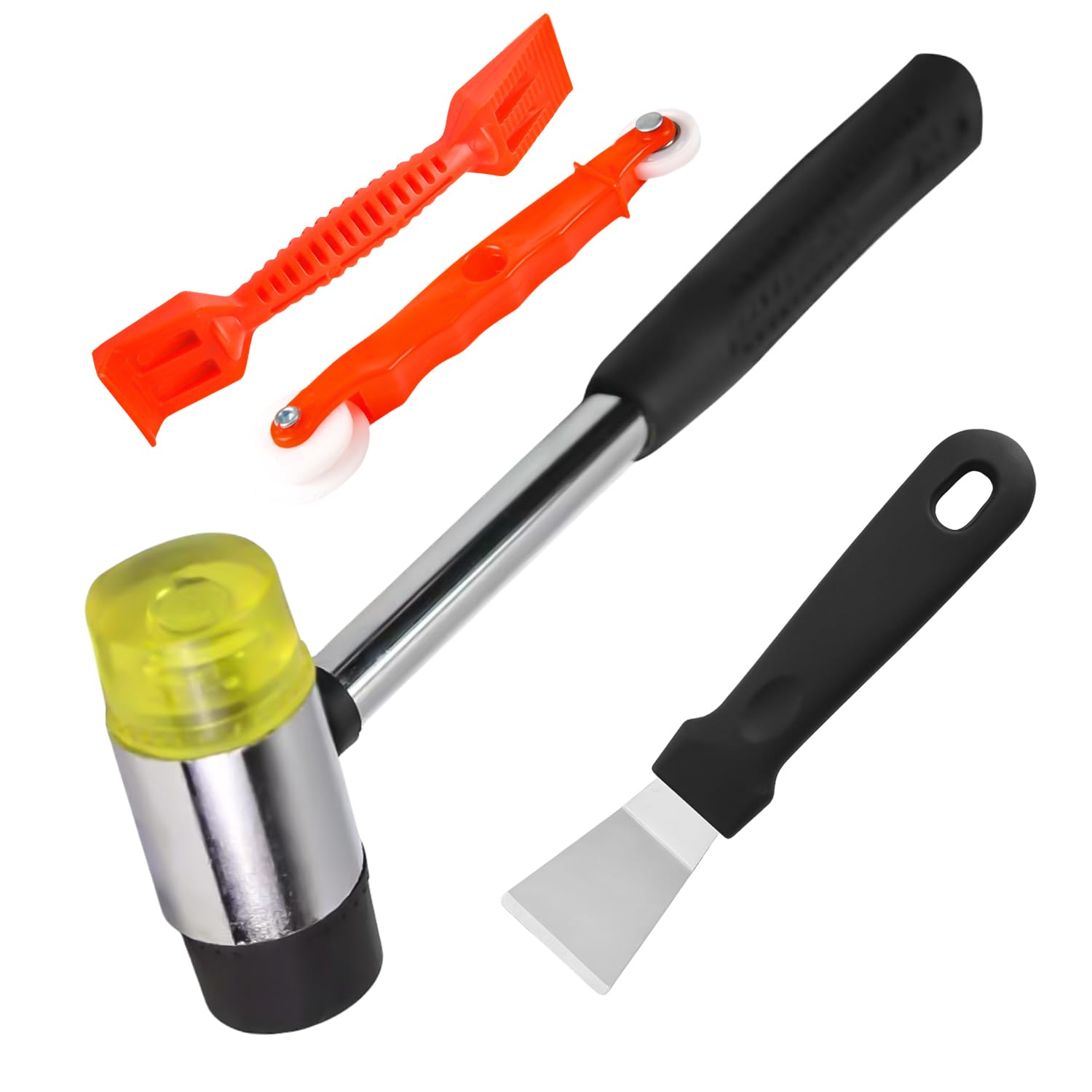 YOYIAG Window Glazing Tool Kit: 4PCS Hammer Nylon Hammer Glazing Tools Glazing Paddle, Red Window Roller and Chisel, Multi-Functions Window Glazing Tool Kit