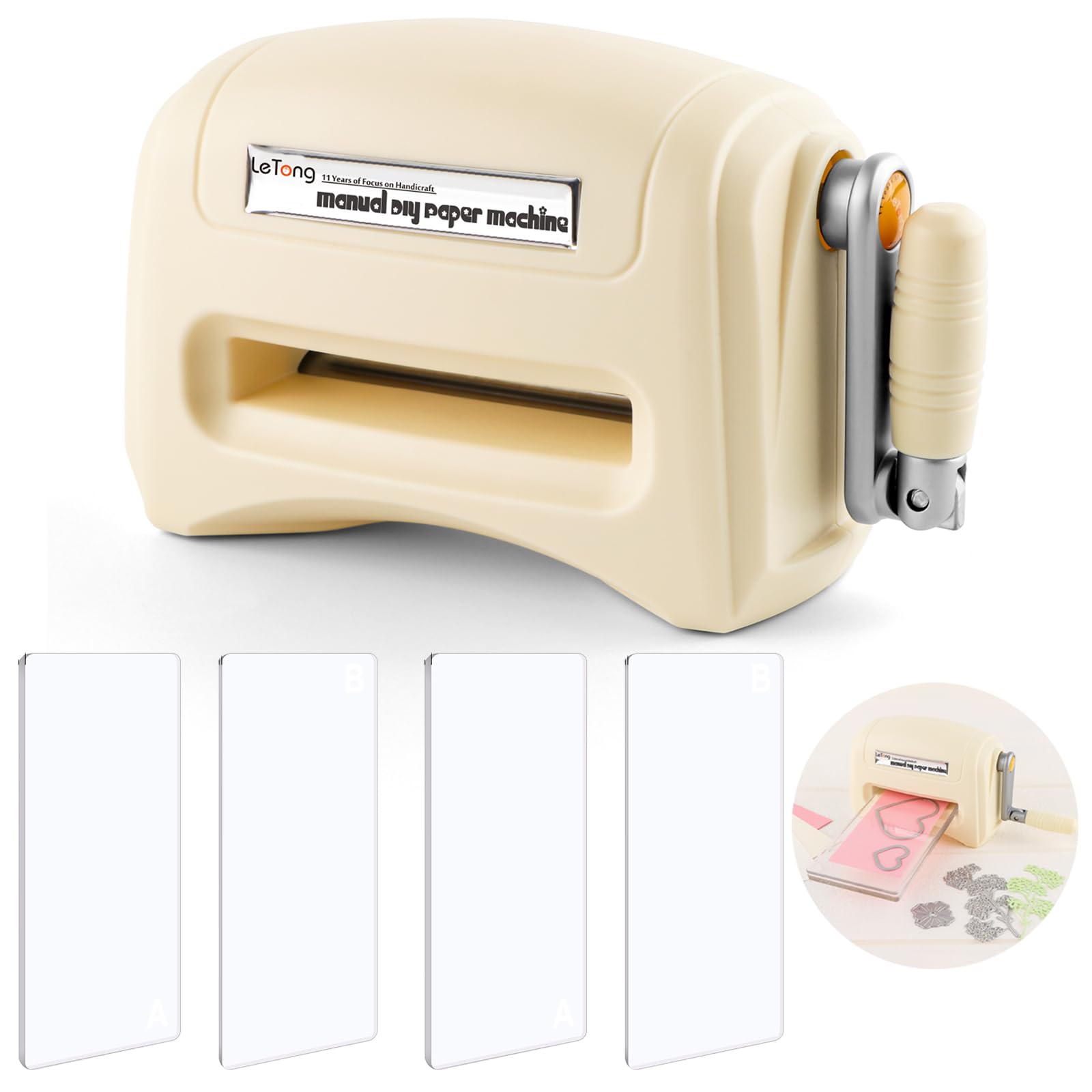 Briartw Mini Manual Die Cutting and Embossing Machine,Die Cut Machine for Crafts,Mini Die Cutting Machine and 2 Pair Small Cutting Pads,Beige Manual Embossing Machine
