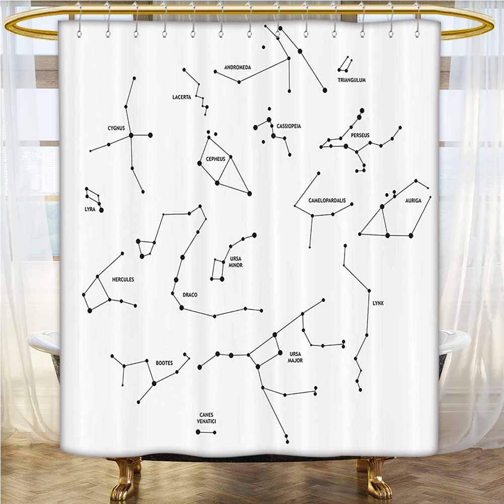 Constellation Waterproof Bathtub Curtain 55x84 INCH Astronomic Theme Group Stars Names Classical Scientific Composition Bathroom Curtain Charcoal Grey White