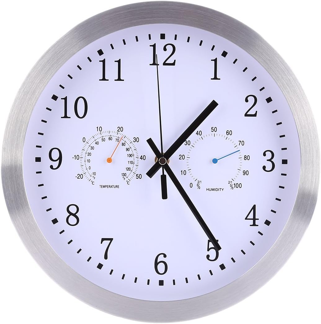 DOSNVG Radio Controlled Wall Clock, 30CM Modern Round Metal Silent Wall