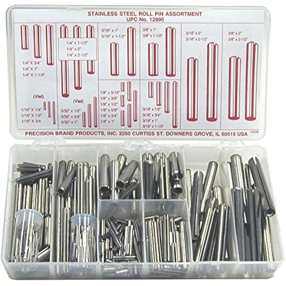 Stainless Steel Slotted Spring Pin Assortment (300 Pieces), Inch, Case