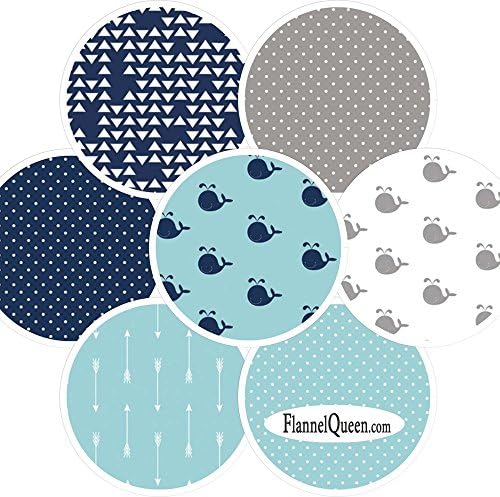 Riley Blake Nursery Coordinates Aqua Navy Gray Flannel Fabric Bundle, contains 7 Fat Quarter Cuts