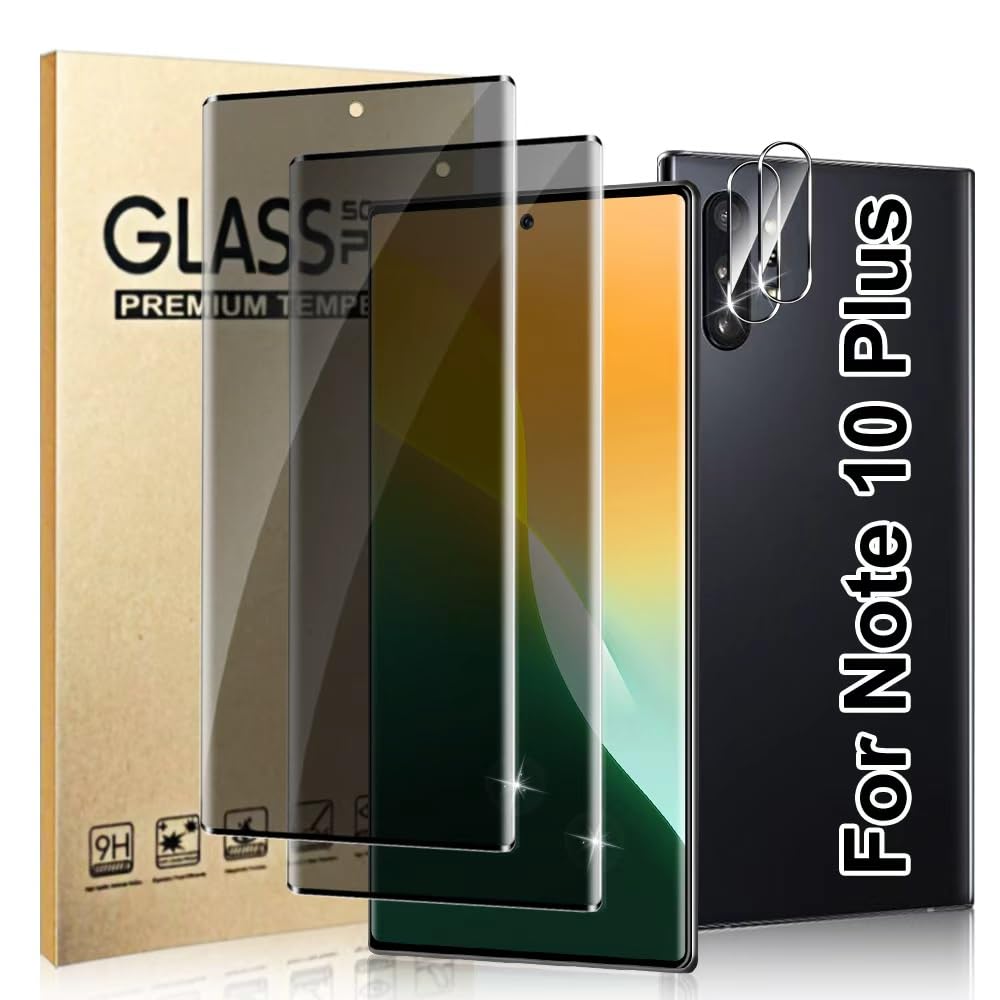 Photo 1 of [2+2 Pack] For Samsung Note 10 Plus Privacy Screen Protector With Camera Lens Protector, Anti Spy Anti-Scratch,9H Tempered Glass,Compatible Fingerprint,High Responsive,For Samsung Note 10 Plus 6.8 Inch