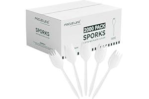 FOCUSLINE 2000 Pack White Disposable Sporks, Heat Resistant Plastic Sporks Bulk, Plastic Silverware for Take out Restaurants, Parties, Picnics, Travel & Any Events