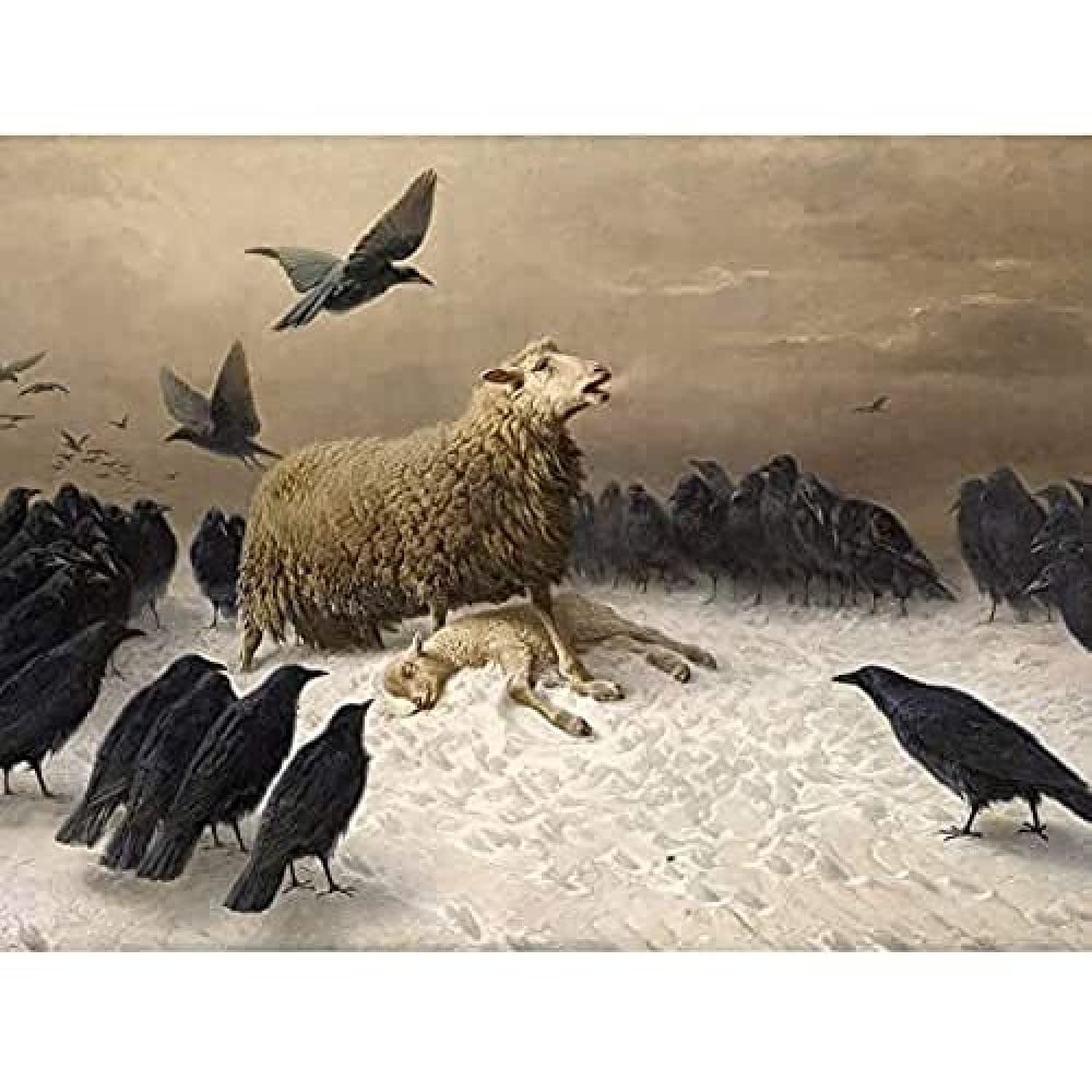 Schenck Anguish Sheep Ewe Crows Carrion Painting Art Print Canvas Premium Wall Decor Poster Mural