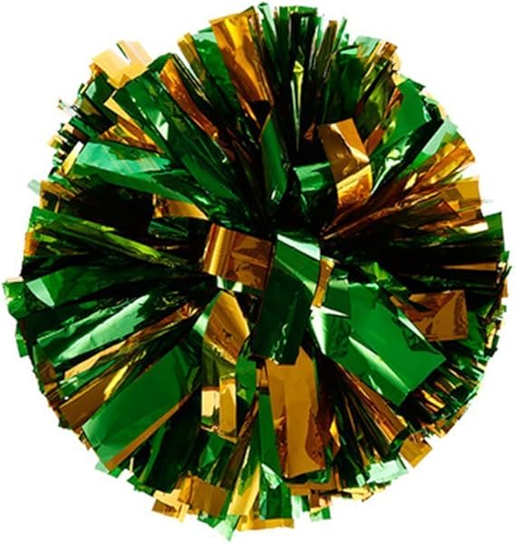 Pack of 2 Metallic Foil & Plastic Ring Pom Poms(120g) (Green with Gold