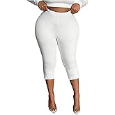 Floerns Women's Plus Size Slit Skinny Capri Pants Elastic High Waist Dressy Trousers