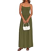 PRETTYGARDEN Womens Spaghetti Strap Maxi Dresses Sleeveless Summer Dress Long Casual Knit Flowy Beach Sundresses with Pockets