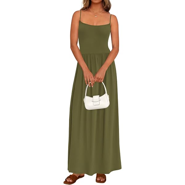 PRETTYGARDEN Womens Spaghetti Strap Maxi Dresses 2026 Summer Casual  Sleeveless Smocked Boho A Line Long Flowy Beach Sundress(Army Green,Small)  at Amazon Women's Clothing store