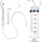 AZREKV 300ML Enema Syringe Cleaning Douche System，Travel Enema Kit for Colon Cleansing，Douche Enema Kit for Women &amp; Men with 2 Nozzles ，with 23.6in Hose