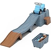 HAPPYMATY Up &amp; Down Roller Coaster，Kids Ride On Toy，Toddler Push Car with Assembled Race Track &amp; Storage Base Box, Indoor Outdoor Playset