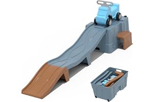 HAPPYMATY Up & Down Roller Coaster，Kids Ride On Toy，Toddler Push Car with Assembled Race Track & Storage Base Box, Indoor Outdoor Playset