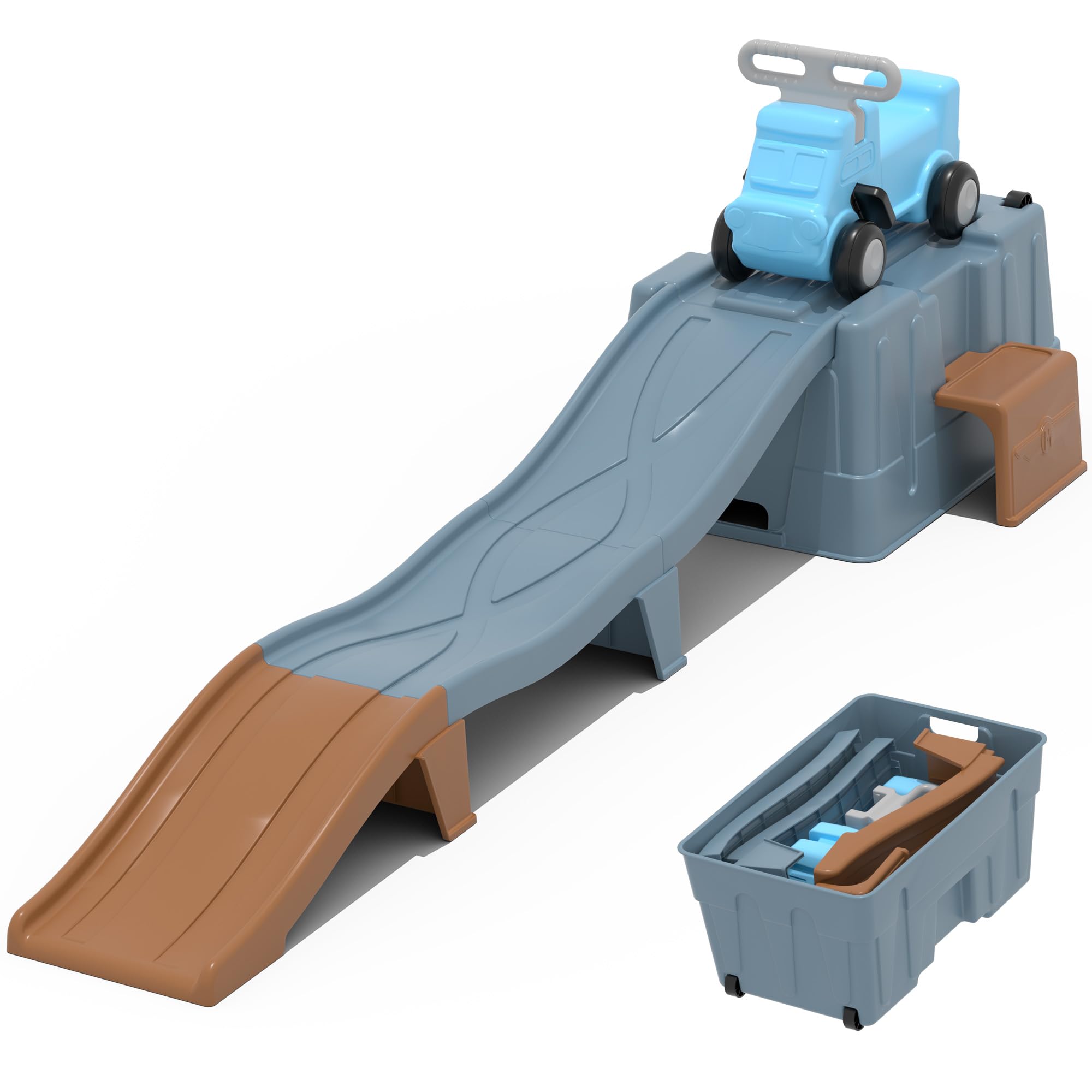 HAPPYMATY Up & Down Roller Coaster,Kids Ride On Toy,Toddler Push Car with Assembled Race Track & Storage Base Box, Indoor Outdoor Playset
