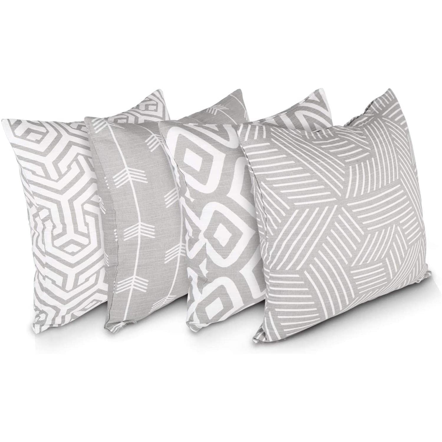 Penguin Home Set of 4 100% Slub Cotton Fabric Cushion Covers 45cm x 45cm Double Sided Square Pillow Covers with Invisible Zipper Pillow Cases for Living Room, Bedroom, Sofa (Grey/White Mix) โ image 1