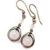 Pillar of Salt Studio Handcrafted Solid Copper Earrings with White Quartz Gemstone (Antiqued Copper, 1" drop)
