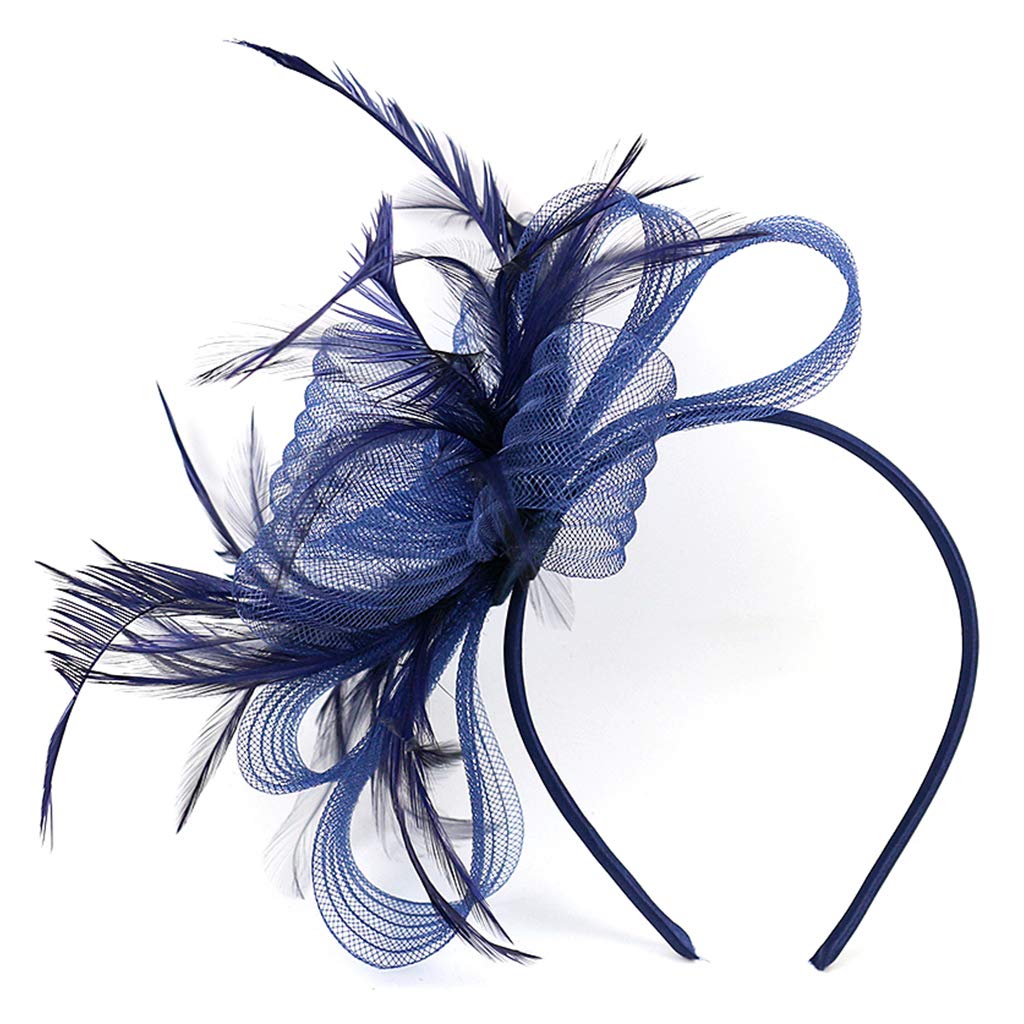 Ladies Retro Elegant Flower Hair Fascinator Hat Feather Mesh Net Veil Wedding Hats Vintage Hair Accessories Women Headwear with Headband and Clip for Cocktail Tea Party