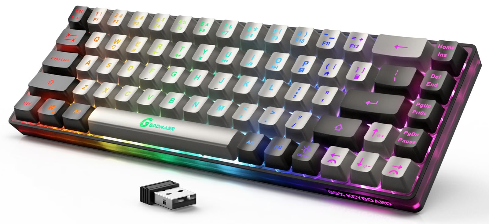 Photo 1 of GEODMAER 65% Wireless Gaming Keyboard, Rechargeable, LED Backlit, Plug-and-Play, Ultra-Compact Anti-ghosting No-Conflict Keyboard for PC Laptop Windows (Grey-Black)