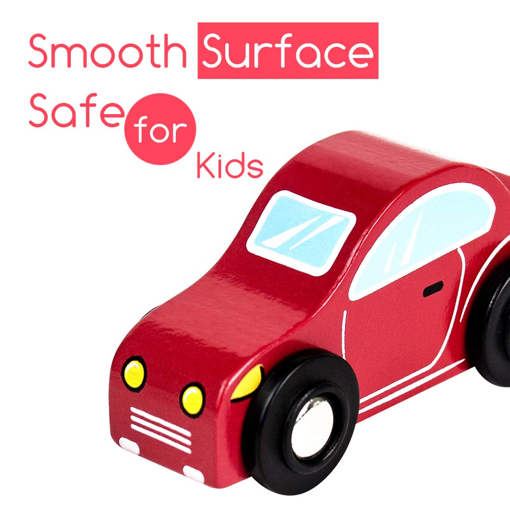 Jerryvon Wooden Car Toys Pull Mini Vehicles Set Smooth & Bright Color Great Travel Kid Toy Gift for Baby Toddlers