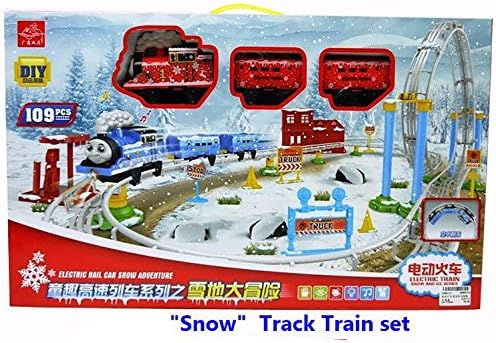 Rose International 109 Pcs Children 360 Degrees Rotate Roller Coaster Electric Rail Car Snow Adventure Kids Fun DIY Train Set