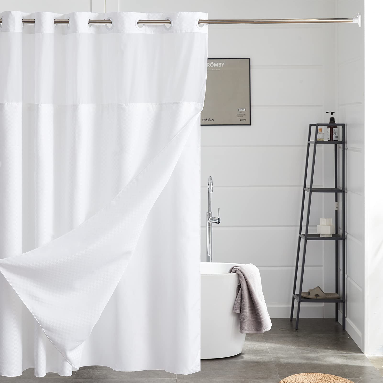 Furlinic Shower Curtain Polyester Fabric 71x84 inch Square White.
