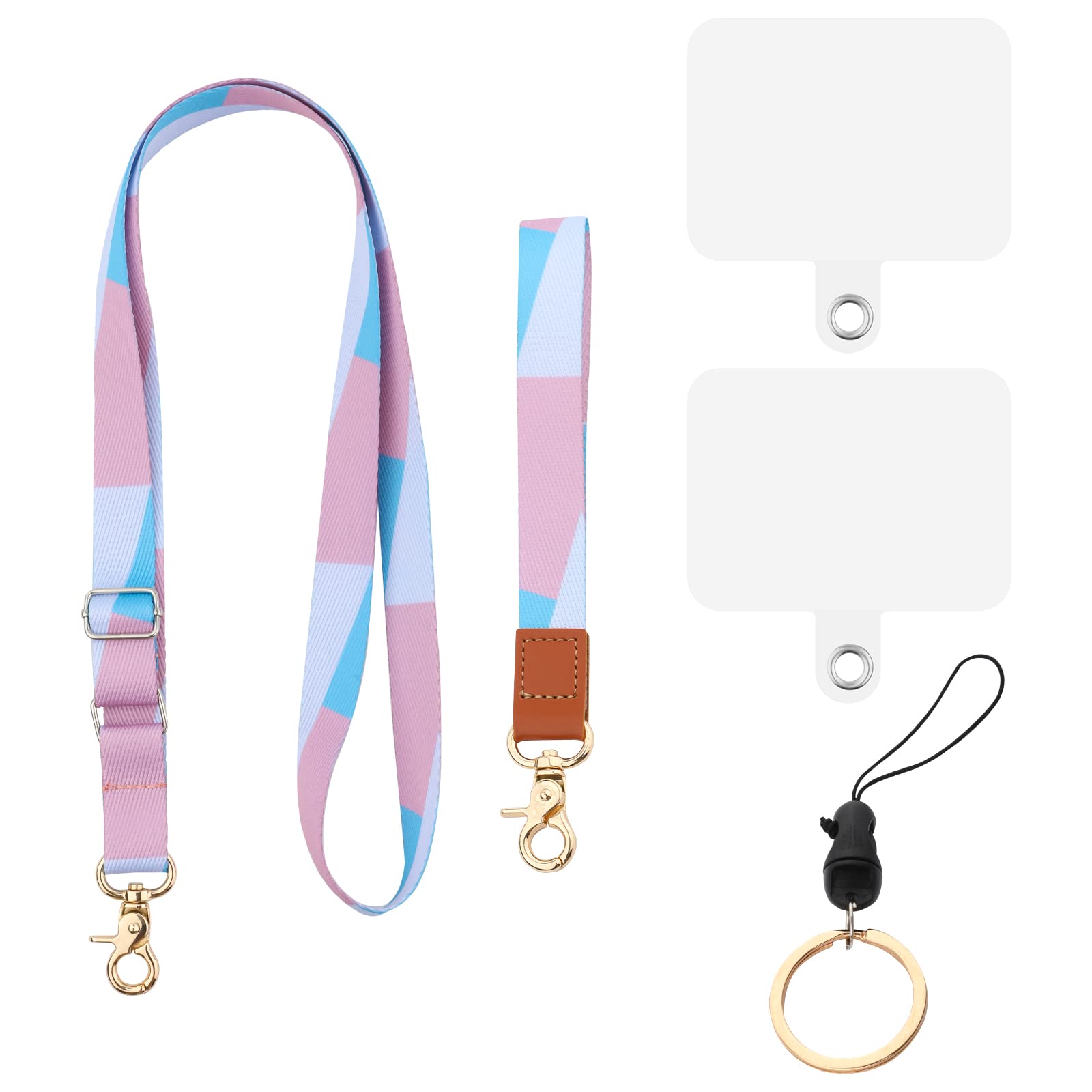 SAVITA Lanyard and Wrist Strap Set, Phone Lanyard Strap Set with 2 Tether Tabs Adjustable Lanyard for Cell Phone Around the Neck for Most Phones, Keys, Id Badges, Card Holder
