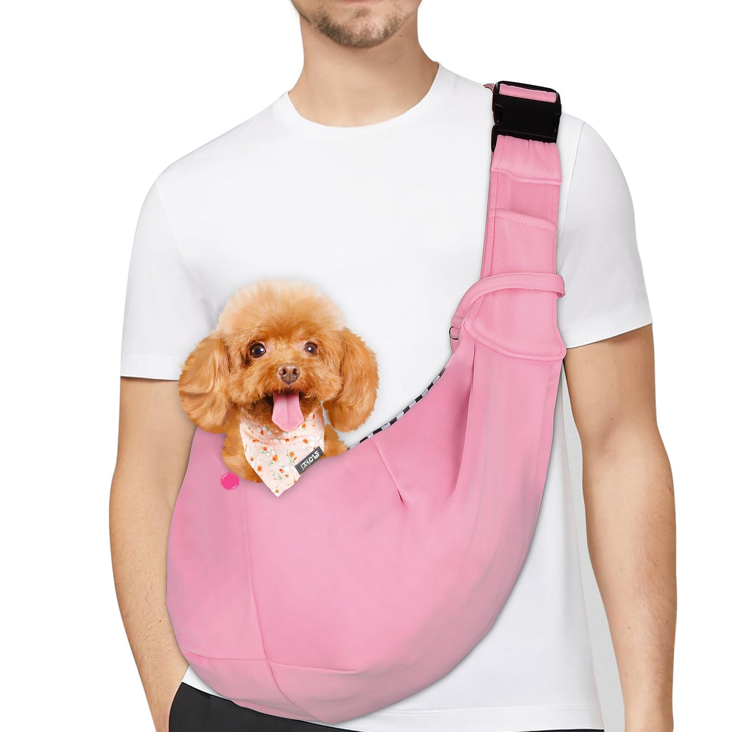 PETLOFT Puppy Sling, Dog Sling, Cat Sling, Adjustable Puppy Sling Carrier with Collar Hook for Small Pets up to 4.99kg, Light Pink