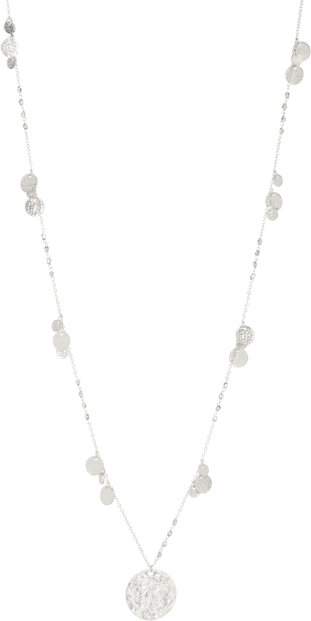 Ashiana Long Silver Coin Boho Necklace with Large Coin Pendant