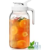 VA1KENE 64oz Glass Pitcher, 2 Quart Mason Jar Pitcher with Lid and Spout | Wide Mouth | Airtight | Leakproof | Glass Water Jug for Juice, Sun Iced Tea, Cold Brew Coffee, Milk Storage, White