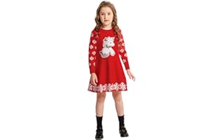 SMILING PINKER Girls Christmas Dress Unicorn Snowflake Crew Neck Long Sleeve Winter Sweater