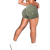 Danysu Women Pocket Shorts Cross High Waist Scrunch Butt Booty Workout Lifting Athletic Gym Bottoms