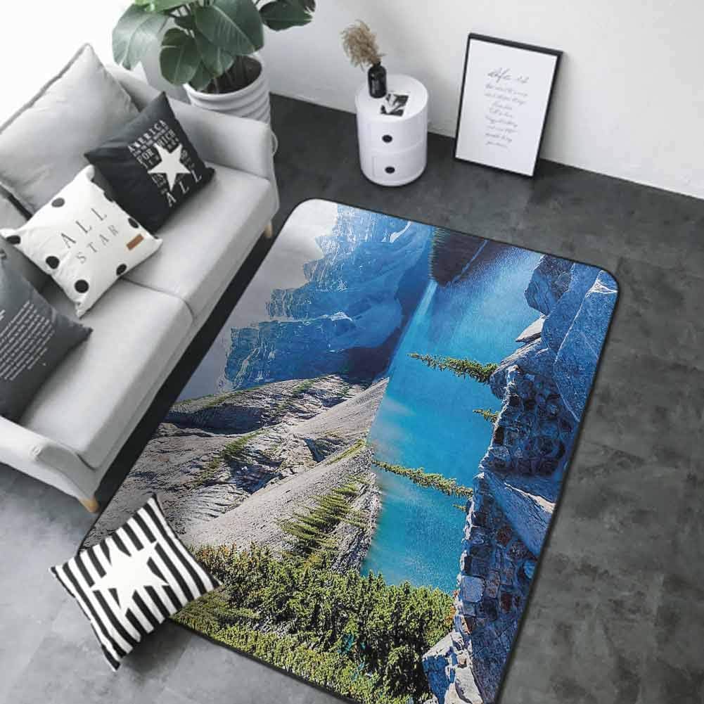 Soft Area Children Baby Playmats Nature,Moraine Lake Banff National Park Canada Mountains Pines Valley of The Ten Peaks,Blue Green Grey 80"x 120" American Floor mats
