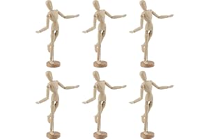 YUENPUN Wooden Human Mannequin 6 PCS - 5.5 Inch Artist Drawing Mannequin with Base, Articulated Figure Model for Sketching, P