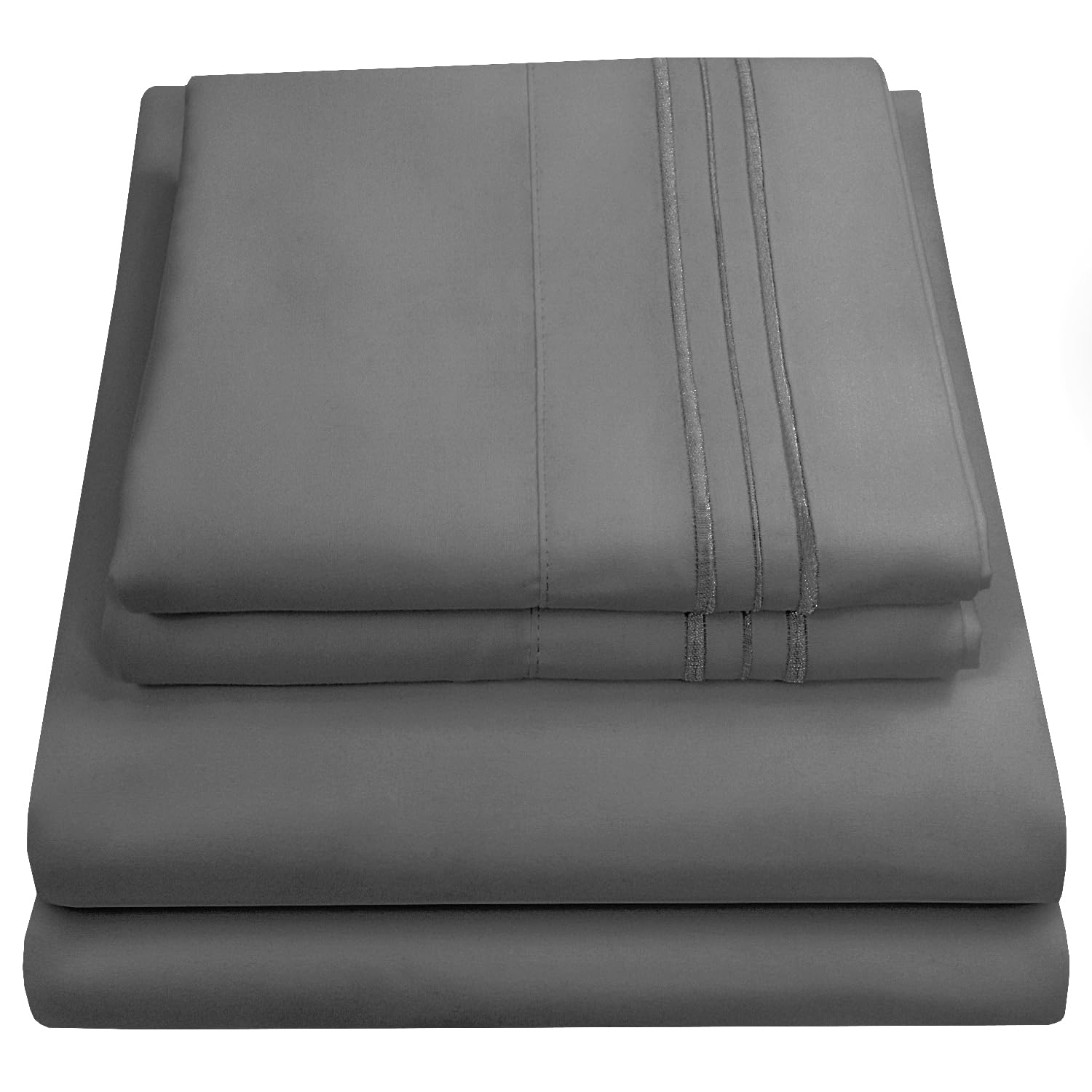 Sweet Home Collection Luxury Bedding Set with Flat, Fitted Sheet, 2 Pillow Cases, Microfiber, Gray, King