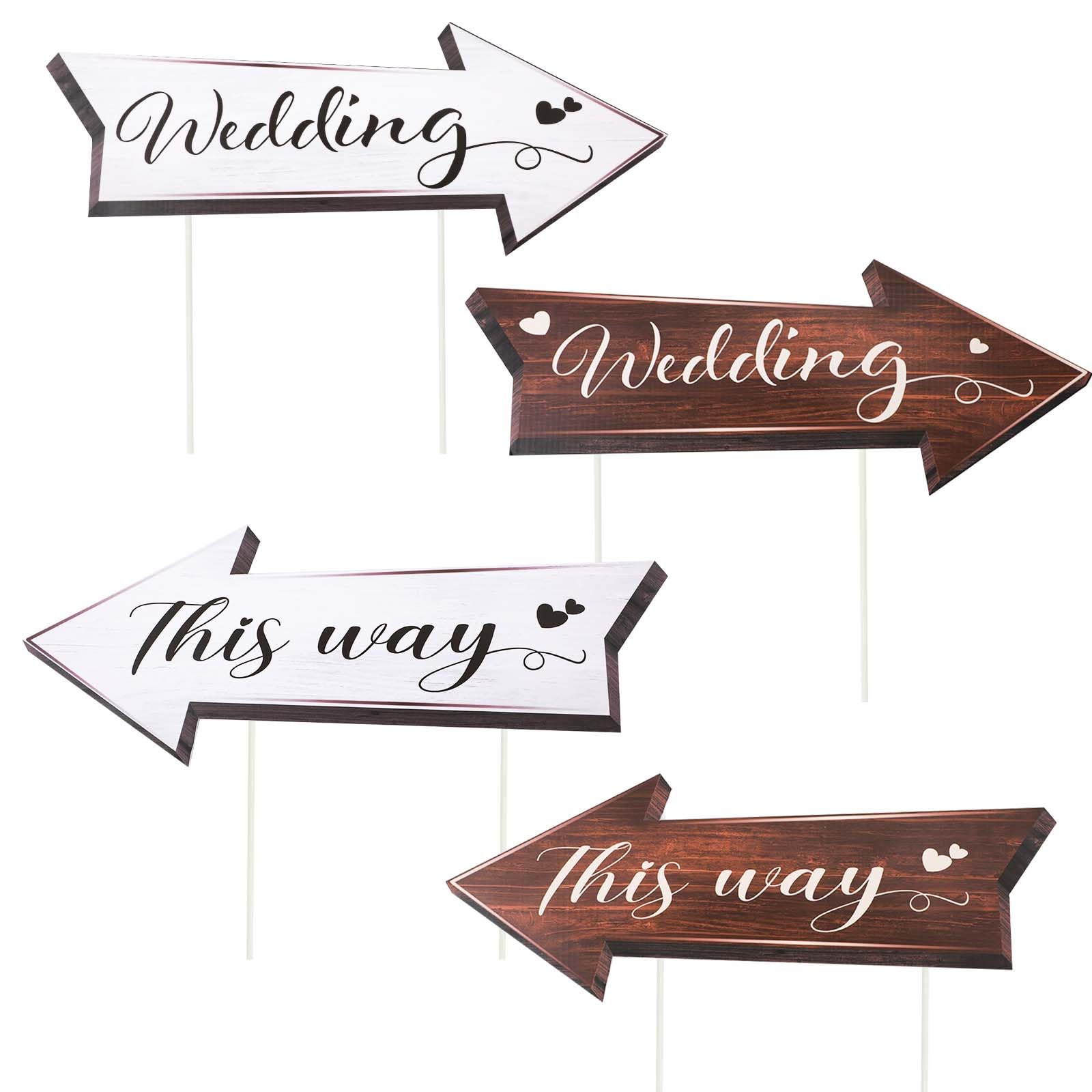 4pcs Wedding This Way Directional Signs, Wedding Direction Road Signs Arrow Signs with Stakes Wedding Yard Signs Wedding Welcome Signs for Reception Outdoor